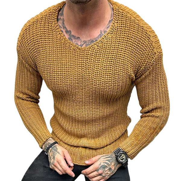 Men's Retro Casual Solid Color Round Neck Slim Sweater 47550073TO