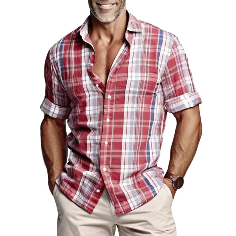 Men's Casual Plaid Lapel Long Sleeve Shirt 09547526TO