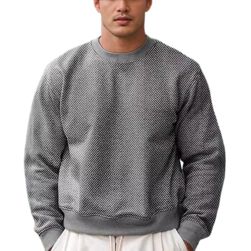 Men's Casual Loose Round Neck Twill Sports Sweatshirt　17848967F