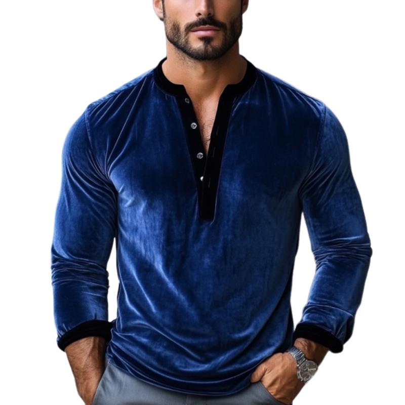 Men's Casual Slim Fit Velvet Stitching Long Sleeve T-shirt 27018261K