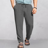 Men's Solid Color Cotton And Linen Loose Elastic Waist Casual Pants 43076262Z