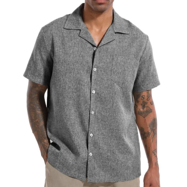 Men's Casual Cotton Linen Blend Lapel Loose Short-sleeved Shirt 49033575M
