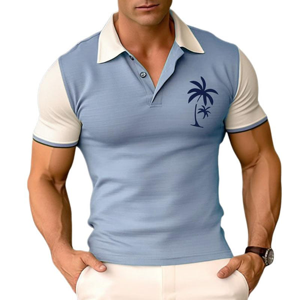 Men's Coconut Tree Print Lapel Short Sleeve Polo Shirt 98584241Z