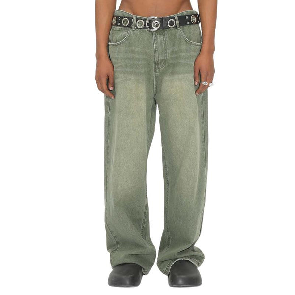Men's Loose Washed Vintage Green Frayed Jeans 27023595X