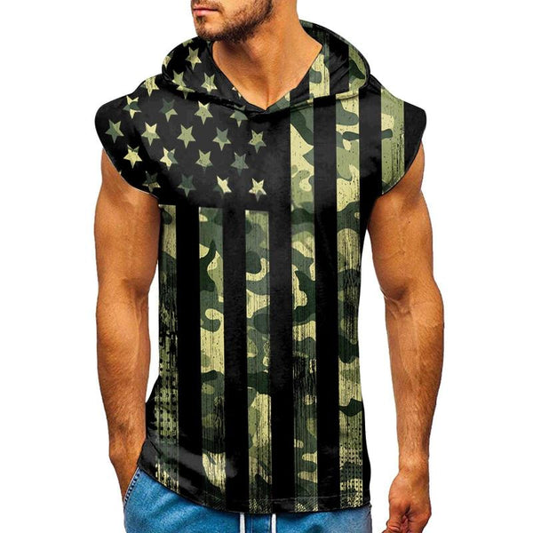 Men's Flag Printed Sports Sleeveless Hooded Tank Top 77157565Y