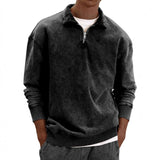 Men's Solid Color Zipper Lapel Long Sleeve Sweatshirt 89061715Z