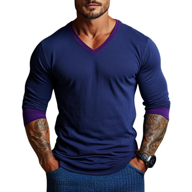 Men's V-neck Casual Long-sleeved Bottoming T-shirt 66596706F