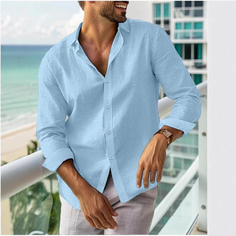 Men's Casual Solid Color Lapel Long Sleeve Shirt 67994253Y