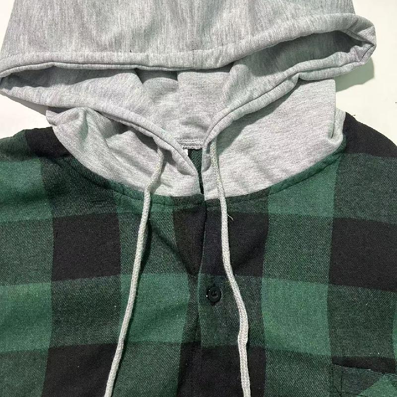 Men's Casual Plaid Long Sleeve Hoodie Jacket 91542016X