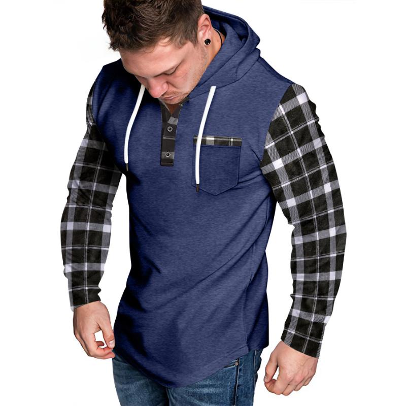 Men's Casual Check Color Block Button Hoodie 50430405Y