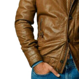 Men's Classic Vintage Lapel Leather Jacket 27396833F