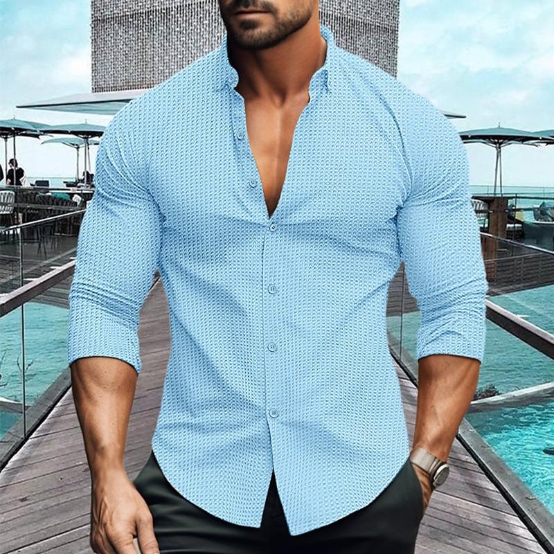 Chemise décontractée à manches longues et revers de couleur unie pour hommes 69333697Z