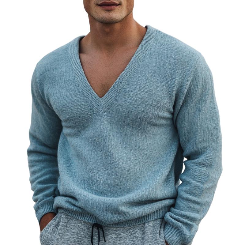 Men's Retro V-neck Casual Knitted Sweater 30175624U