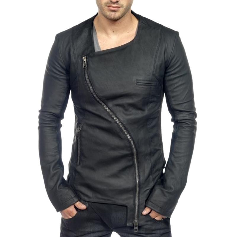 Men's Vintage Zipper Leather Long Sleeve T-Shirt 58964236U