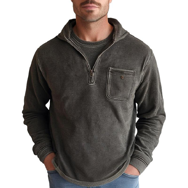 Men's Vintage Corduroy Half-Zip Hoodie Sweatshirt 78088344Y