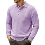 Men's Casual Waffle Loose Lapel Long Sleeve Polo Shirt 98910967M