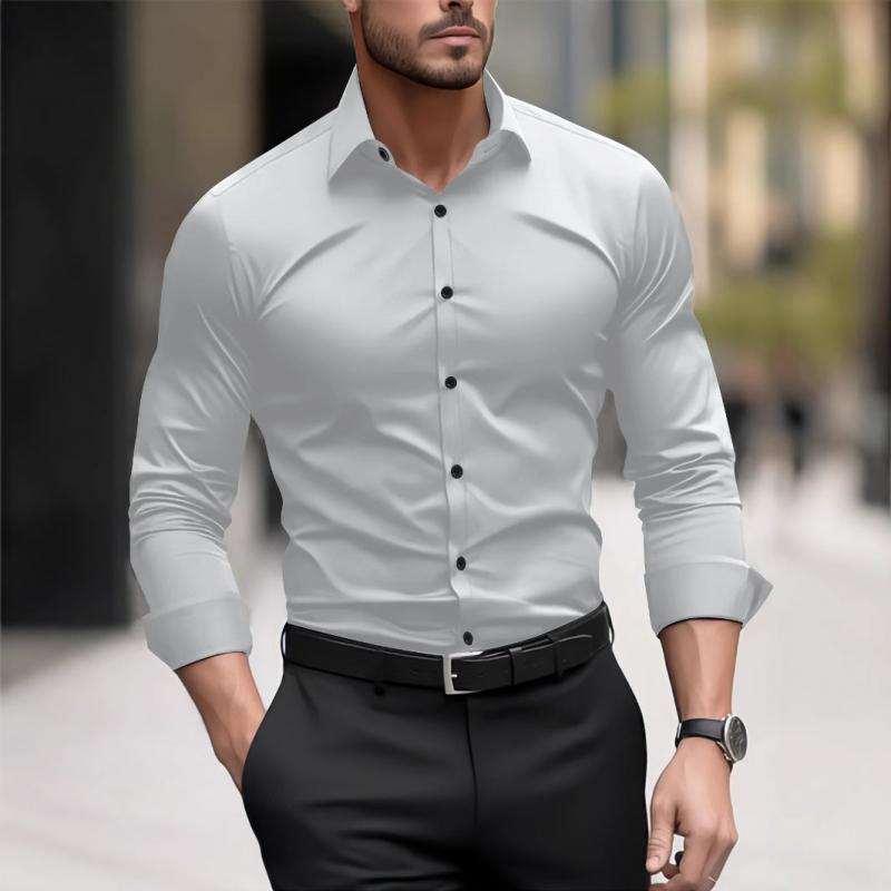 Camicia da uomo tinta unita con risvolto sottile e maniche lunghe 22789831Z