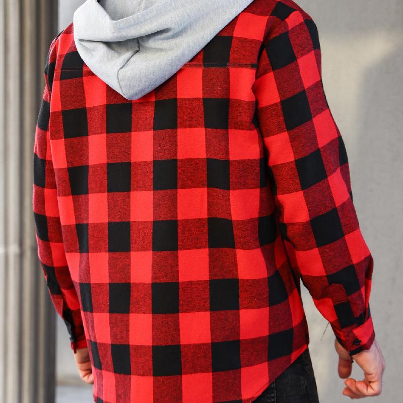 Men's Casual Plaid Long Sleeve Hoodie Jacket 91542016X