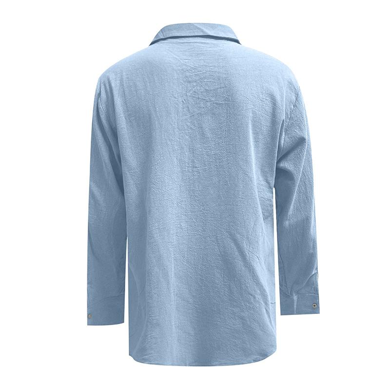 Camisa informal de lino de manga larga con solapa lisa y botonadura sencilla para hombre 16898700Z