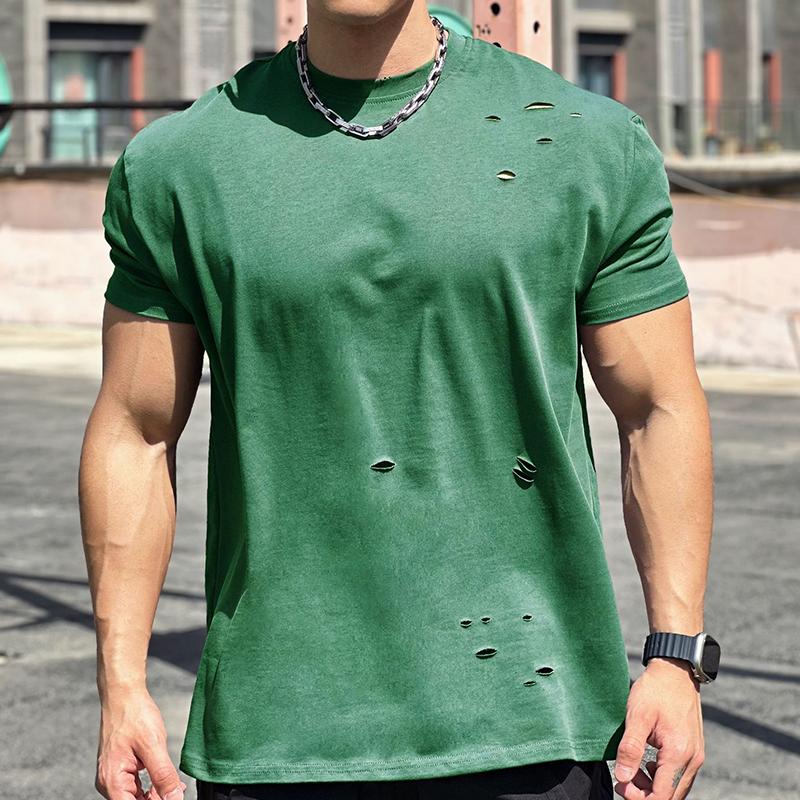 Men's Hole Round Neck Short Sleeve Casual Sports T-Shirt 47313540Z