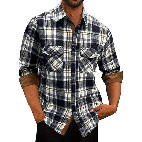 Men's Western Style Plaid Lapel Long Sleeve Casual Shirt 81788133Z
