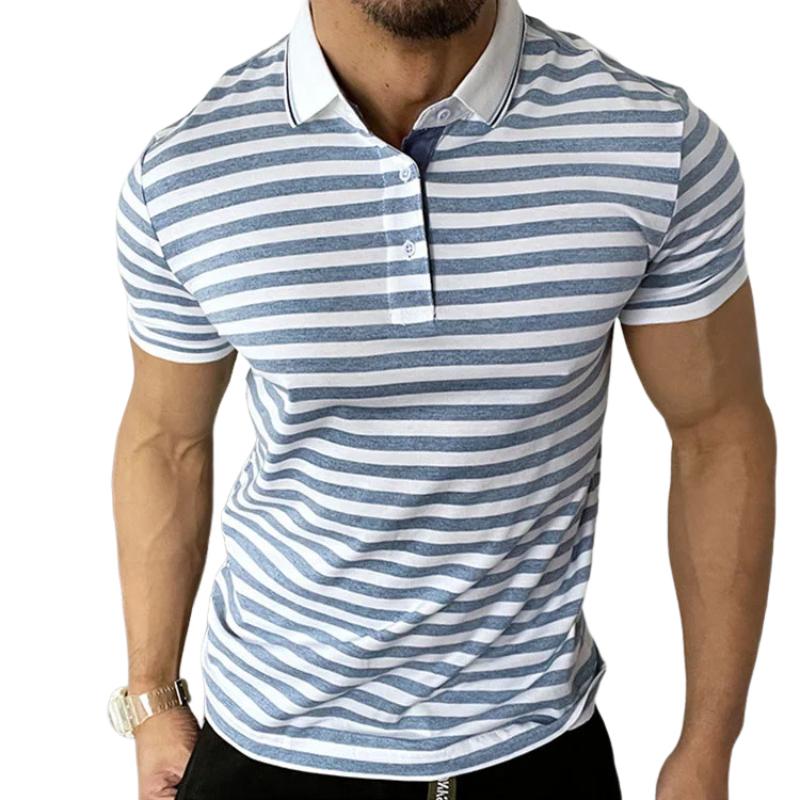 Men's Casual Retro Striped Print Polo Shirt 22453778TO