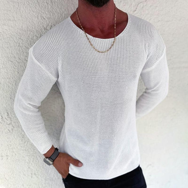 Men's Fashion Solid Color Round Neck Long Sleeve Knit Sweater 91759990Z