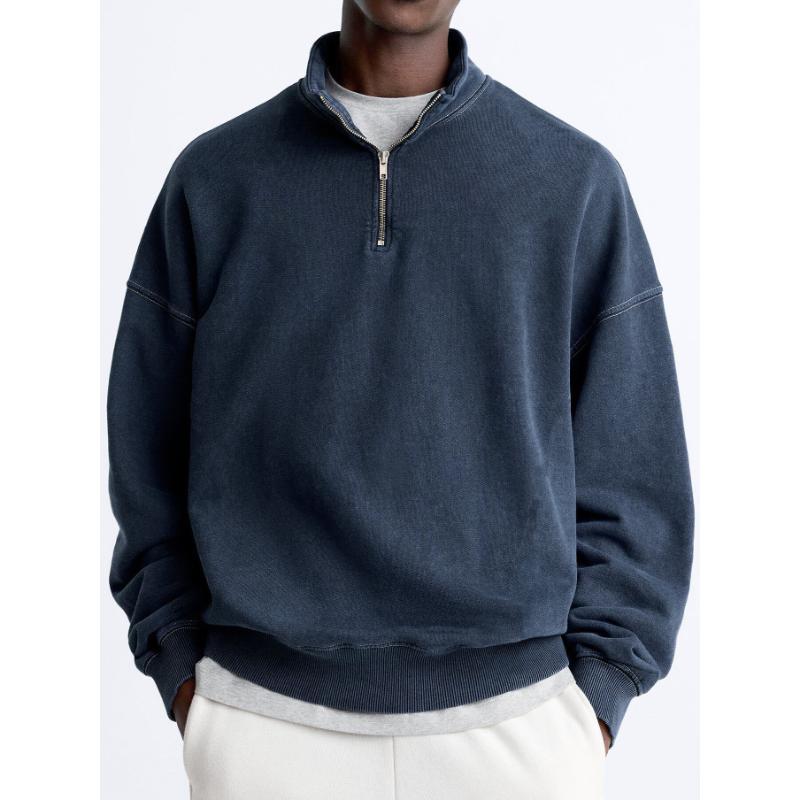 Men's Casual Solid Color Half Zip Turtleneck Long Sleeve Sweatshirt 20124824Y