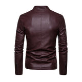 Men's Casual Solid Color Stand Collar Zipper Slim Leather Jacket 33279766M