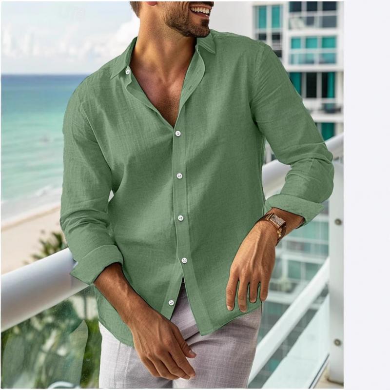 Men's Casual Solid Color Lapel Long Sleeve Shirt 56594338Y