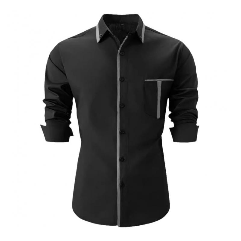 Men's Vintage Contrast Patchwork Slim Lapel Long-Sleeved Shirt 99949805M