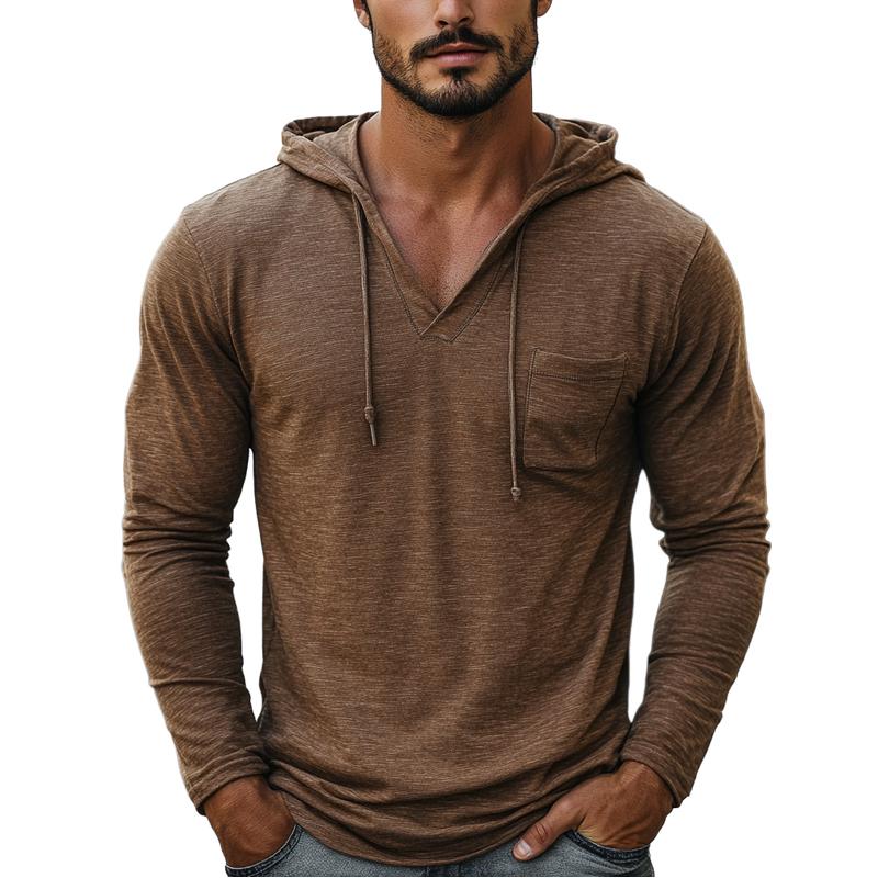 Men's Casual Drawstring Hood Slim Fit Long Sleeve T-Shirt 72011205Y