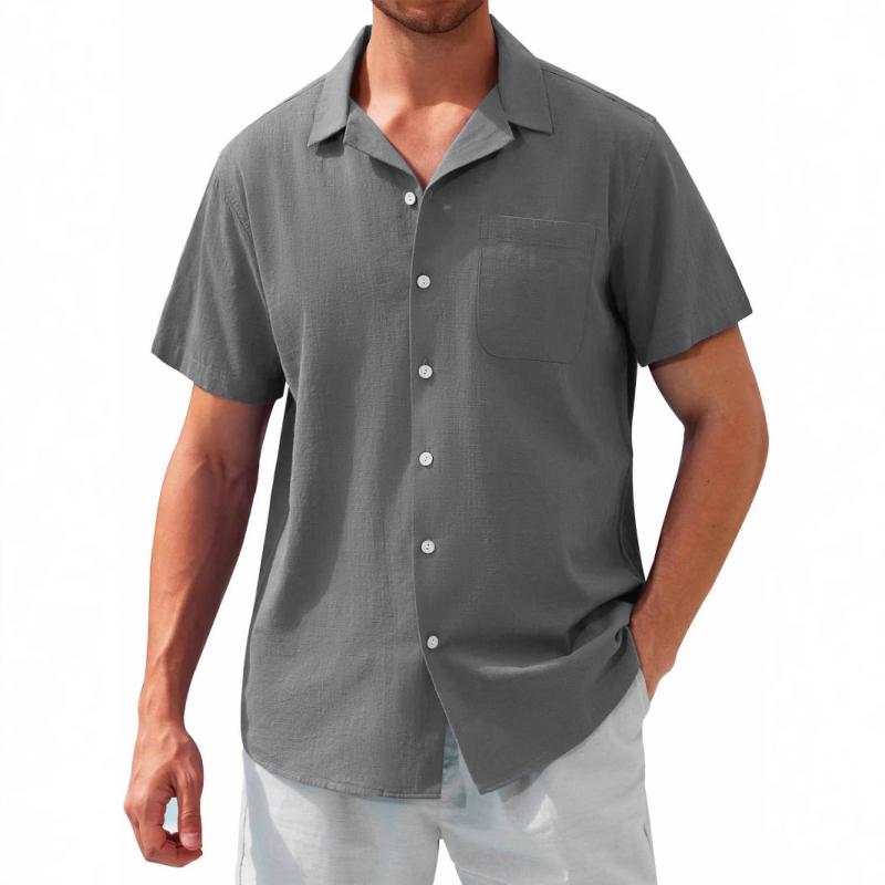 Men's Solid Color Lapel Short Sleeve Casual Shirt 42820330Z