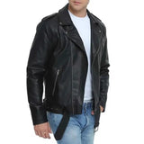 Men's Stylish Notch Lapel Zip-up Leather Motorcycle Jacket 42941184M