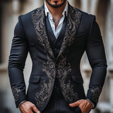 Men's Vintage Elegant Embroidery Lapel Slim Business Casual Blazer 39733255Z