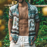 Men's Ethnic Print Lapel Short Sleeve Loose Hawaiian Beach Shirt 57813284Z