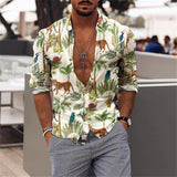 Men's Printed Lapel Long Sleeve Casual Shirt 40442844Z