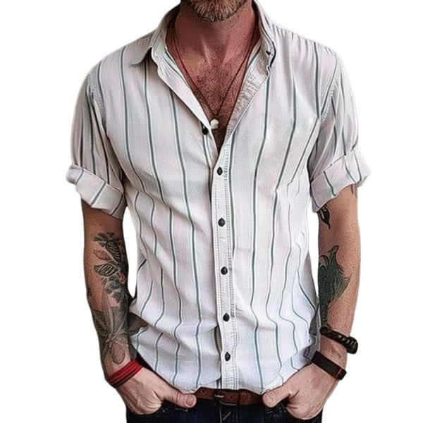 Men's Casual Striped Lapel Short Sleeve Shirt 65089700TO