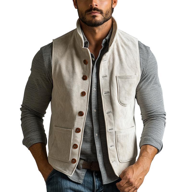 Men's Vintage Suede Multi-Pocket Single Breasted Vest 38578345Y