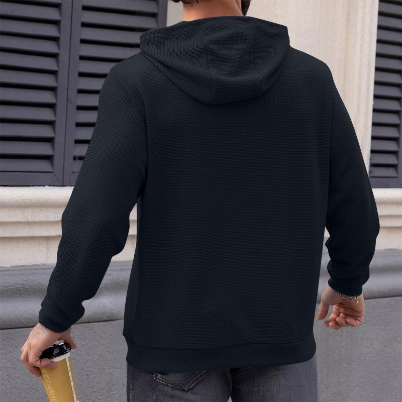 Men's Casual Waffle Solid-Color Hooded Sweatshirt 76616607Y