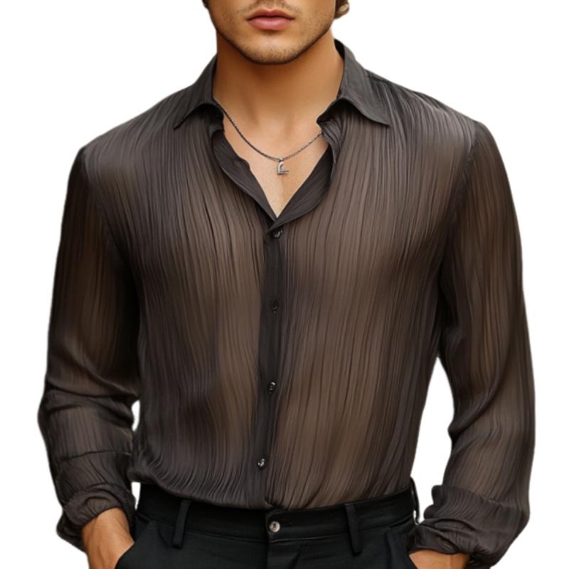 Men's Classic Casual Pleated Silk Chiffon Long Sleeve Shirt 03067448K