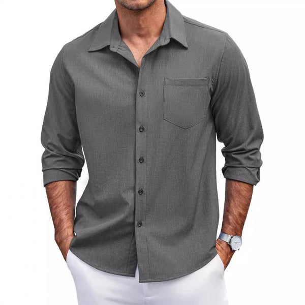 Men's Casual Chest Pocket Lapel Long Sleeve Shirt 22895212Y