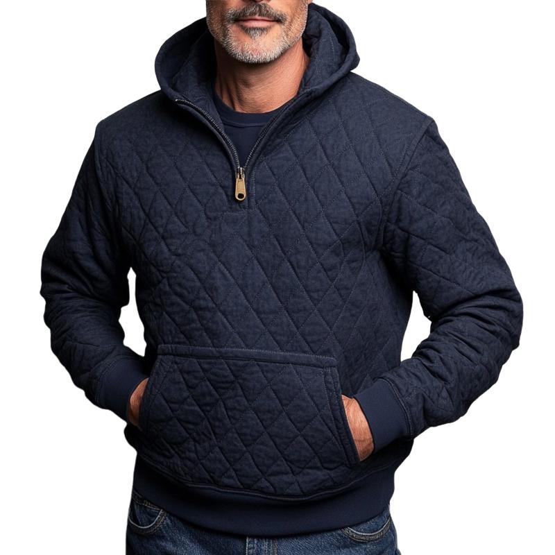 Men's Retro Casual Solid Color Diamond Zipper Hooded Sweatshirt 63598007TO