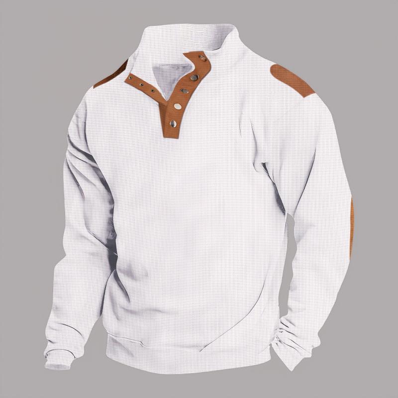 Men's Color Block Buttons Stand Collar Long Sleeve Sweatshirt 60100221Z