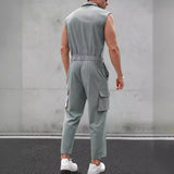 Men's Sleeveless Shirt Multi-Pocket Trousers Jumpsuit 27630191Y