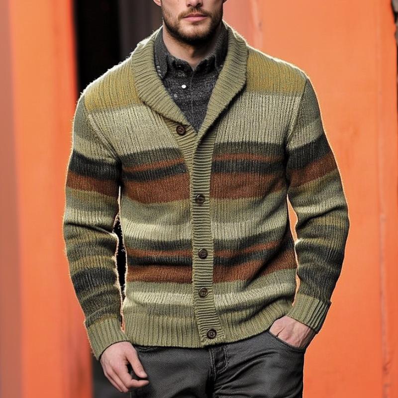 Men's Retro Casual Colorblock Knit Cardigan　05736787F