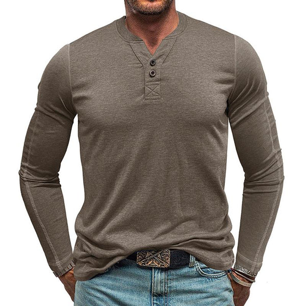 Men's Solid Henley Collar Long Sleeve T-shirt 42877143Z