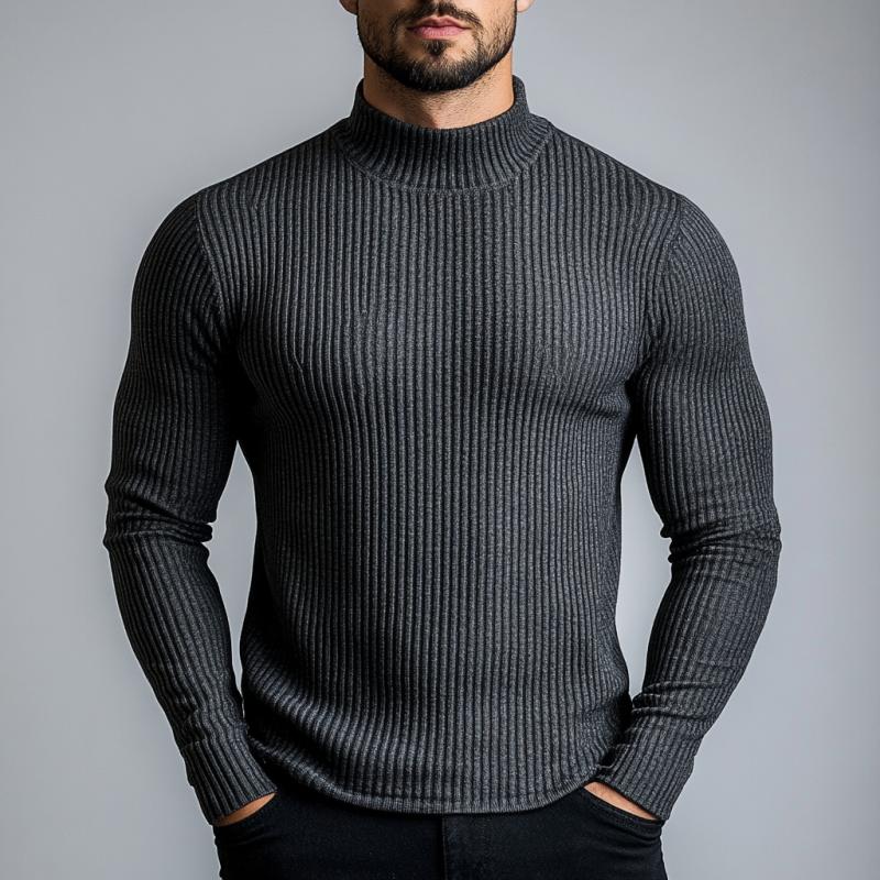 Men's Classic Casual Half Turtleneck Knitted Long Sleeve T-Shirt 33341720K