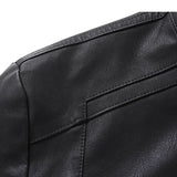 Men's Black Zippered Leather Motorcycle Jacket 42117242U