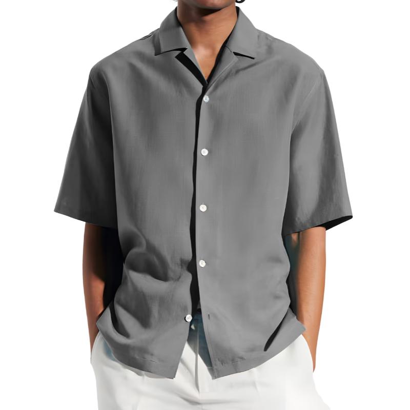 Men's Solid Color Lapel Short Sleeve Shirt 06118318Y
